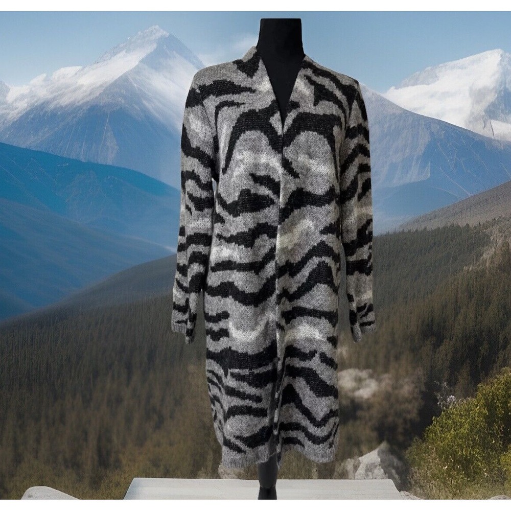 Chico's Gray Black Patterned Knit‎ Cardigan Sweater Women S Mohair Blend CHIC